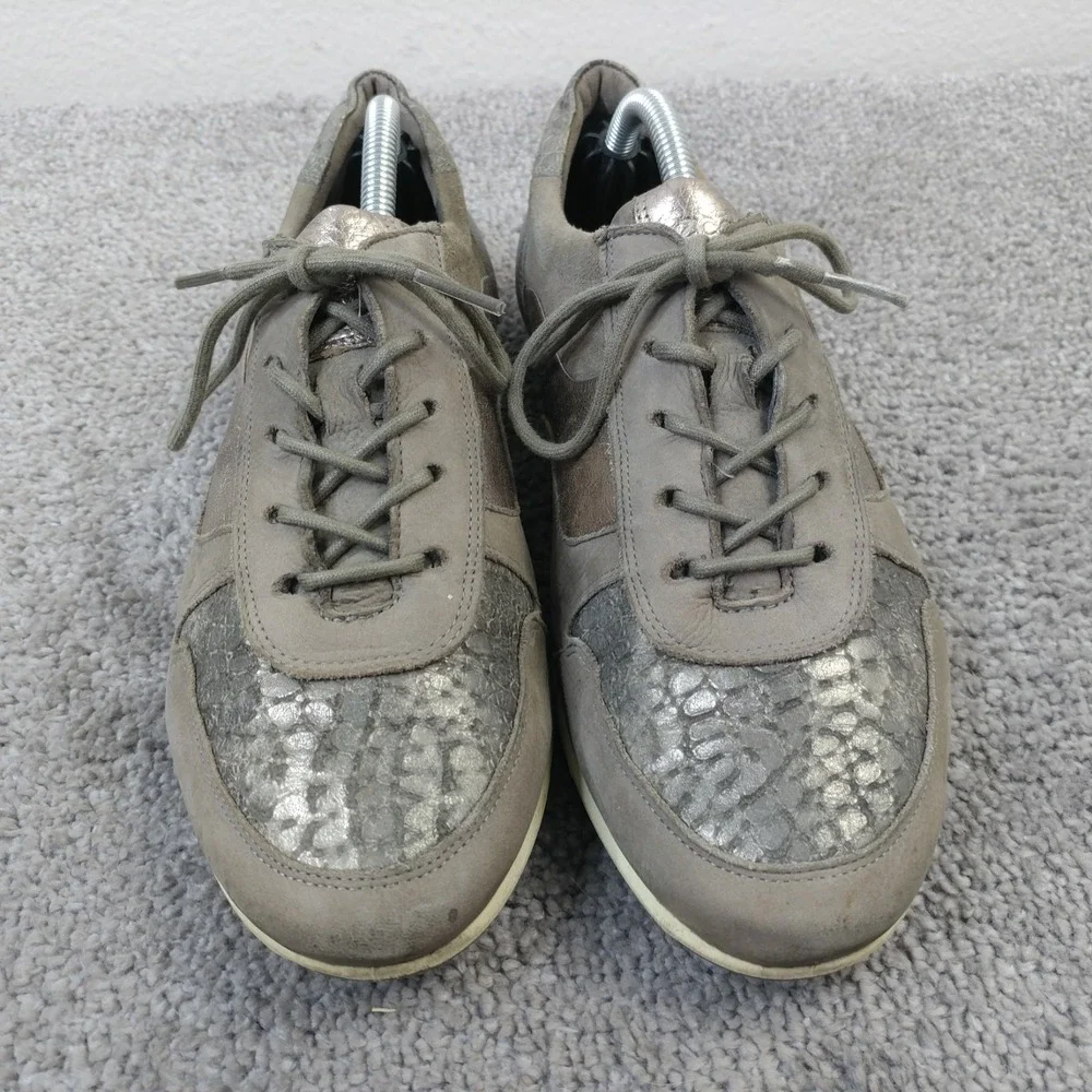Ecco Touch Sneakers Womens Size 38 EU Shoes Brown Taupe Leather Lace Up Low Top